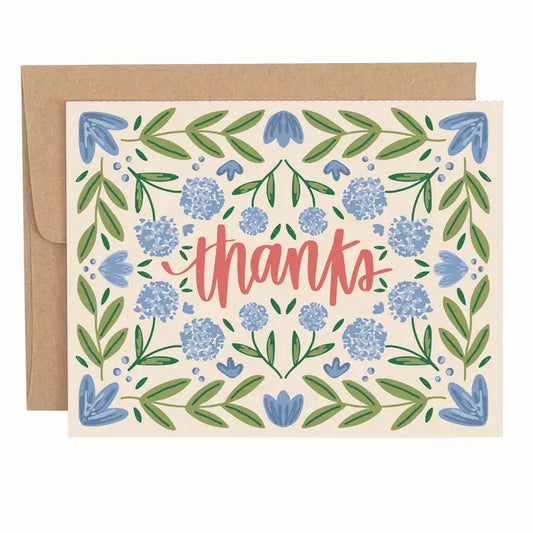 Blue Floral Thanks Greeting Card