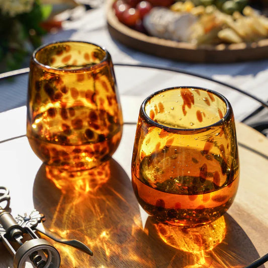 Amber Speckled Stemless Wine Glass Set