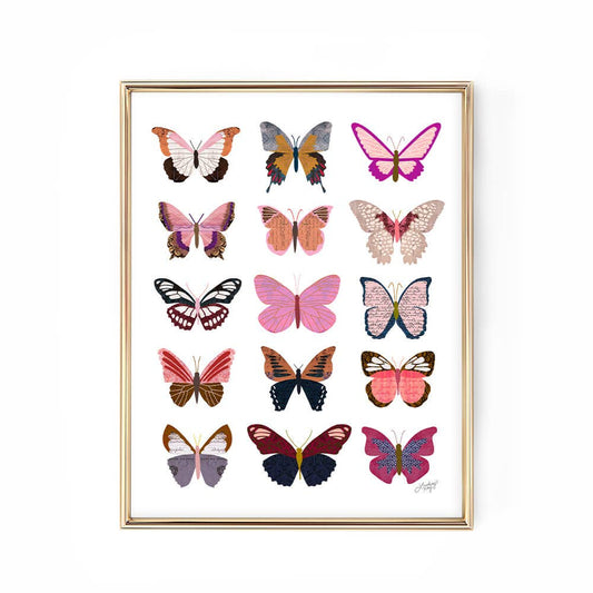 Pink Butterflies Collage Art Print 8x10