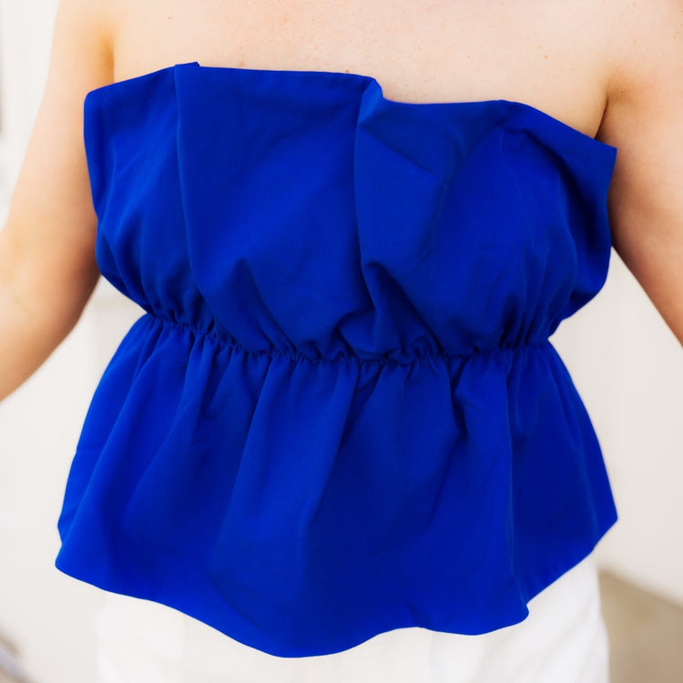 Royal Blue Strapless Ruffle Top