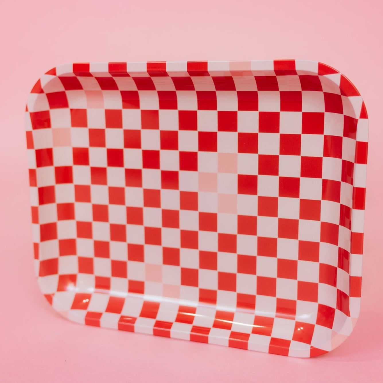 Pink & Red Checkered Large Tray