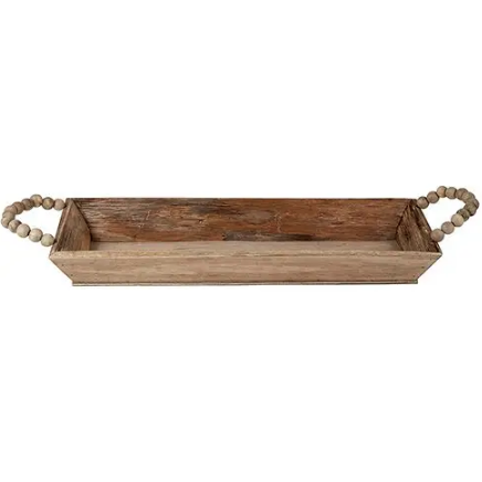 Wooden Tray with Beaded Handles