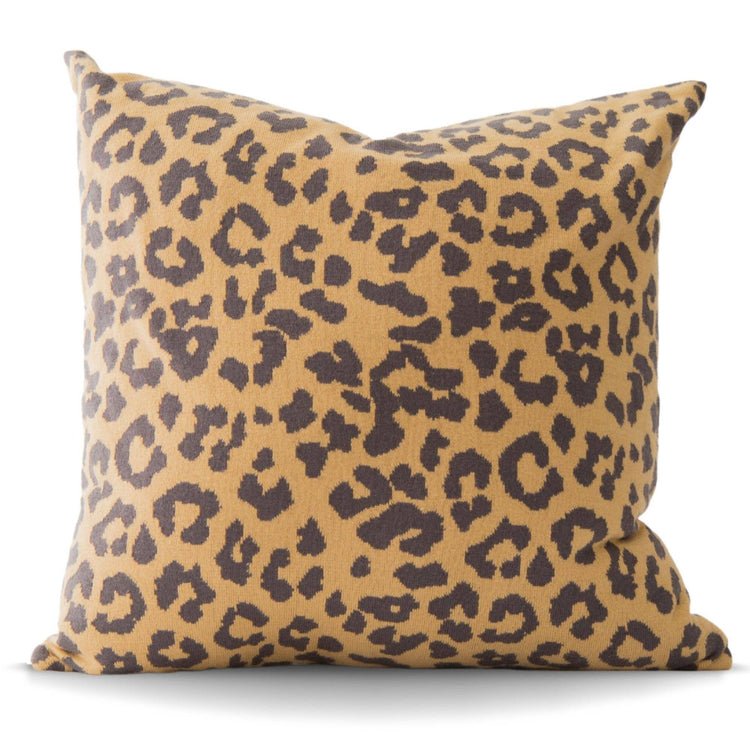 Beige Leopard Cotton Knit Pillow